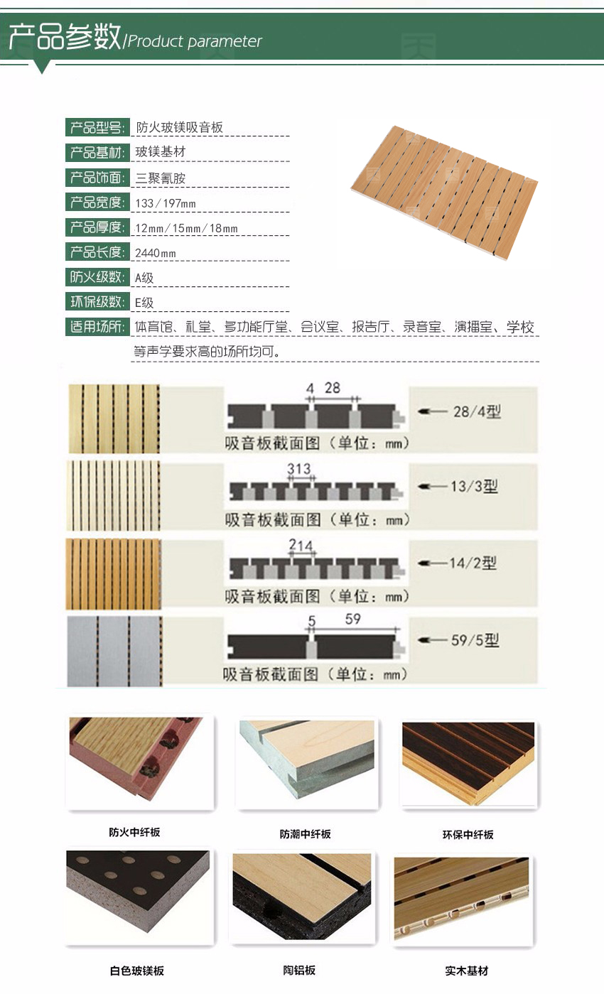 防火玻鎂吸音板產(chǎn)品參數(shù)